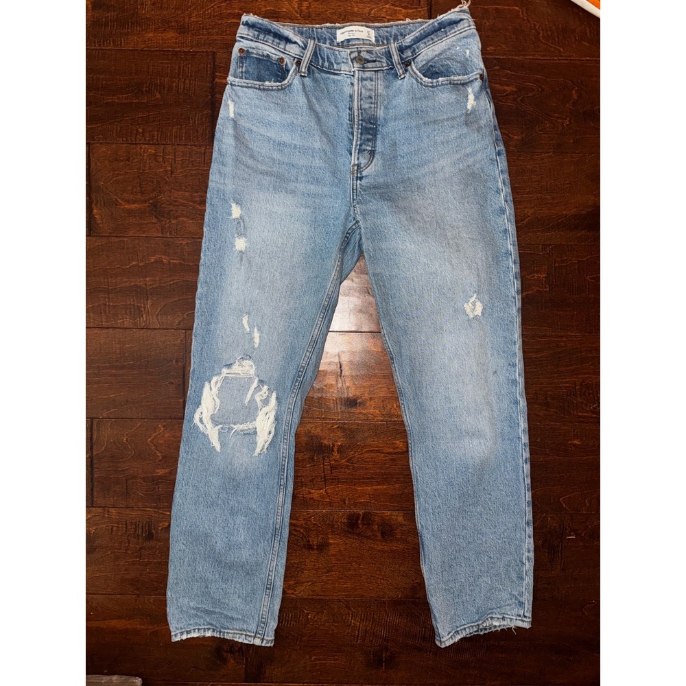 Abercrombie & Fitch The Dad High Rise Distressed Jeans Light Wash Size 27 4 Blue